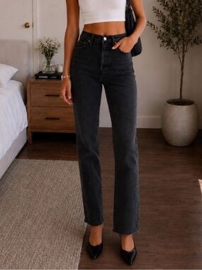 RE/DONE 70s Stove Pipe High Rise Straight Jeans Black 27